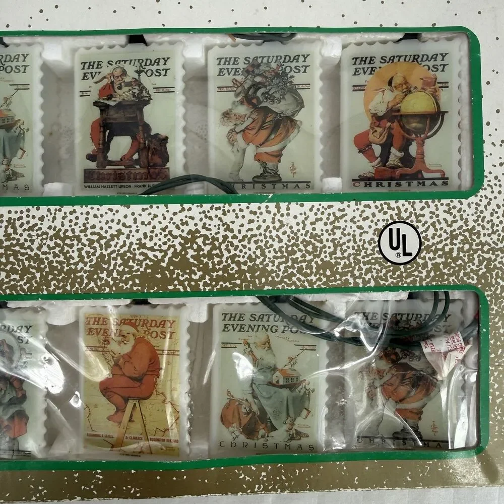 Vintage Saturday Evening Post 10 Novelty Christmas Tree Lights Indoor Outdoor UL